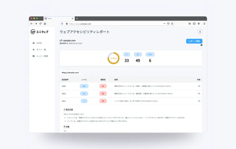 ウェブアクセシビリティ診断レポート